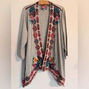 Johnny Was EUC Quinn Draped Cardigan in Heather grey